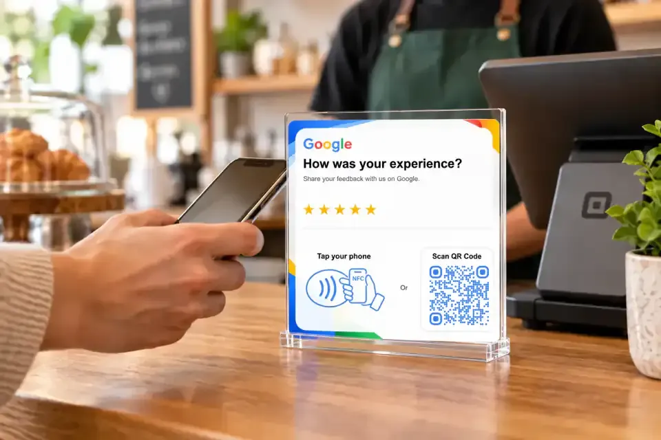 Two NuvoPage review card templates for customer-facing businesses